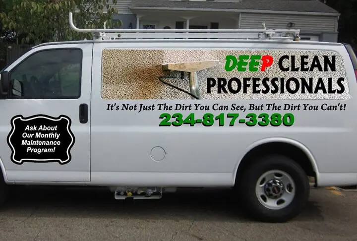 A white van with the words deep clean professionals written on it.